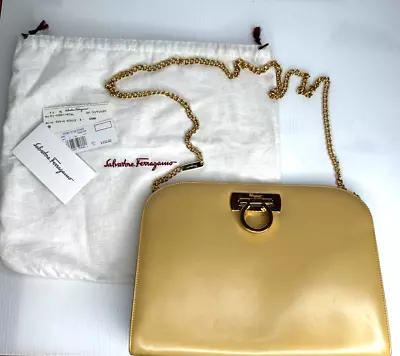 Vintage Salvatore Ferragamo Vitello Beige Leather Shoulder Bag W/ Dust Bag • $175