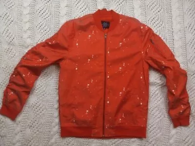 Jaywalker Size M Red Full Zip Bomber Jacket Splatter Pleated Sleeve With Pocket • $27.95