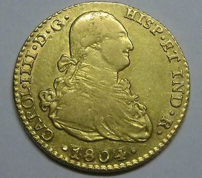 1804 Sevilla 2 Escudos Charles Iv Spain Gold Doubloon Spanish Colonial Era  • $605