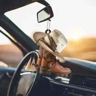Resin Western 2D Cowboy Hat & Boots Car Mirror Charm / Bag Charm / Keychain 75mm • £3.99