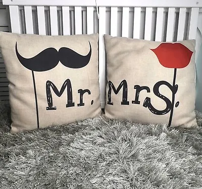 2 Mr Mrs Pillow Covers & Cushions Moustache Wed Wedding Shower Bride Groom • $10.79