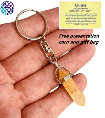 Citrine Point Wand Stone Crystal Key Ring Keyring Keychain Reiki Healing + Card • £3.99