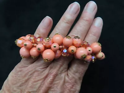 Vintage Peach Stretch Bead Chunky Bracelet • $13.49