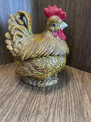 Vintage Rooster Chicken Ceramic Cookie Jar Country Farmhouse 1973 • $24.95