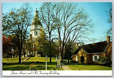 State House And Old Treasury Building Annapolis Maryland MD Continental Postcard • $4.95