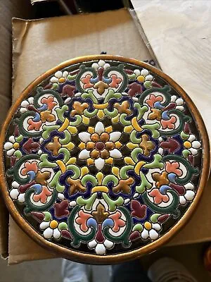 Sevillarte Hecho En Espana By T. Moreno Round Ceramic Trivet Enameled 24Kt Gold • $19.99