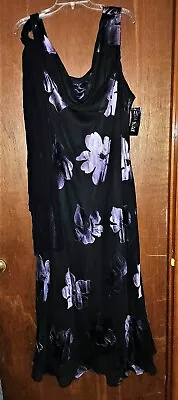 Eva Blue Plus Black With Purple Flowers Evening Dress New With Tags Size 24 • $65