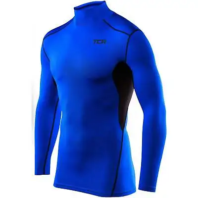 TCA HyperFusion Mock Neck Long Sleeve Mens Compression Top - Blue • £10.90