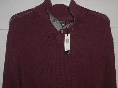 NEW WP Weatherproof Mock Turtleneck Button L/S Burgundy Knit Sweater Mens Large • $16.99