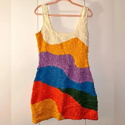 NEW NWT Mara Hoffman Rainbow Multicolor Laura Bodycon Popcorn Mini Dress LARGE • $350