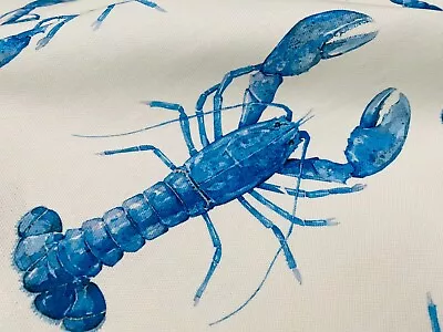 Blue Lobster Print Fabric Curtains Dress Material Nautical Cotton - 135cm Wide • £1.20