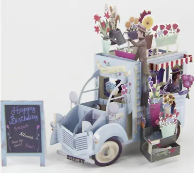 New Flower 3D Pop Up Card Happy Birthday  Cards Flower Truck BLUE • £4.49
