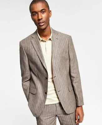 ALFANI Men's Slim-Fit Stripe Linen Suit Jacket 44L Brown • $16.17