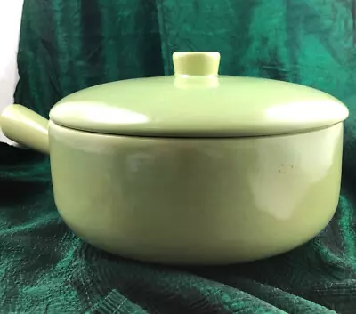 Vtg Stoneware Cooking Pot W Lid & Handle Sage Green La Solana 9  W 3  Deep • $48.65