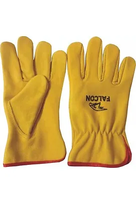 Driver Gloves Unlined Leather Lorry Warehouse Work Working Handling Yellow Falcn • £4.99