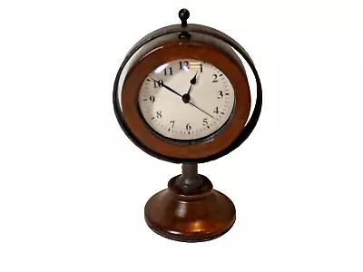 Vintage Pedestal Wood & Metal Desk Clock Retro Small Swivel 9.5 X5.5  • $19.95