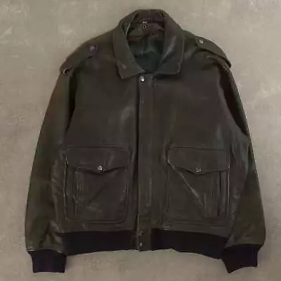 Vintage 80s G-2 Leather Flight Jacket 2XL Men's Green • $112.01