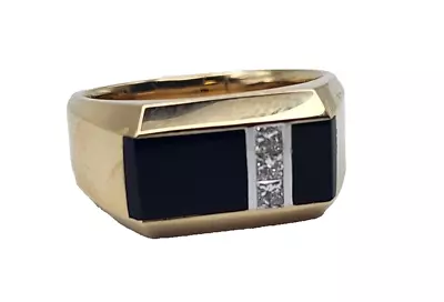 Man's 10kt Yellow Gold Black Onyx & Diamond Ring .22ctw Sz 10 Gents Jewelry • $1298