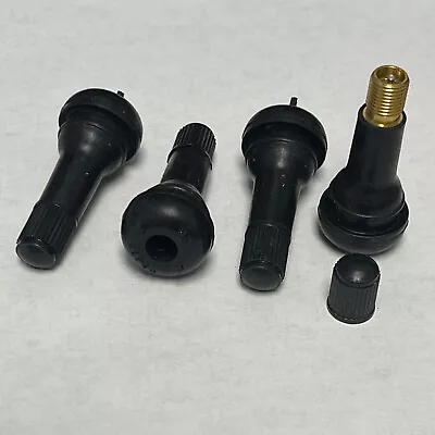 TR413 SNAP-IN TIRE VALVE STEMS WITH CAPS BLACK RUBBER (4 Pcs) RUBBER Type • $0.99