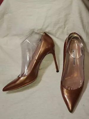 Manolo Blahnik Brown Patent Leather High Heel Ladies Shoes Sz Eu/38 Us/8 • $69.99