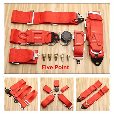 Seat Belt 5 Point Motorsport Racing Harness Kit With Quick Release 3  Straps Red • $136.29