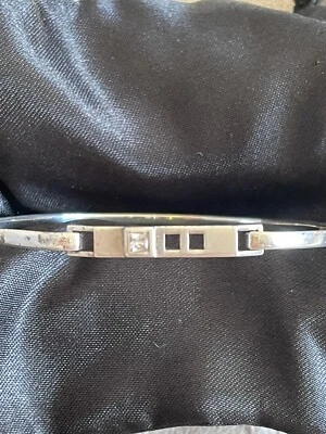 Silver 925 Kit Heath Mackintosh Style Bangle With Single Square Clear Stone 8.3g • £16.99