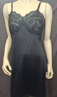 $35 • Buy Vintage Vanity Fair 60s Sissy 36 Nylon Full Slip Nightgown Lace Bodice Black