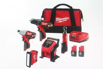 Milwaukee 2494-25 M12 12V Cordless 5-Tool Drill Combo Kit Ratchet Driver Impact • $214.98