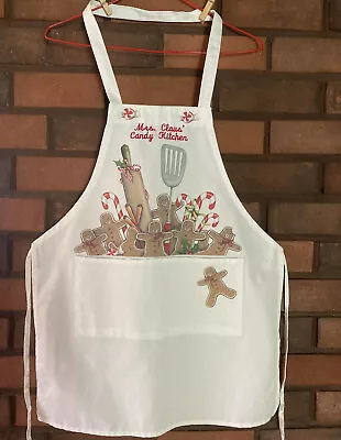 Mrs. Claus Candy Kitchen White CHRISTMAS APRON Polyester & Cotton Red Embroidery • $18.95