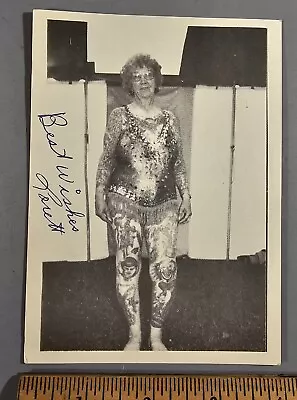 Vintage Circus Photo Card Lorett Fulkerson The Tattooed Tattoo Lady Signed • $175