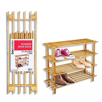 $39.95 • Buy 2/3/4 Tier Wooden Shoe Rack Wood Shelf Storage Bench Organiser Hallway Shelves