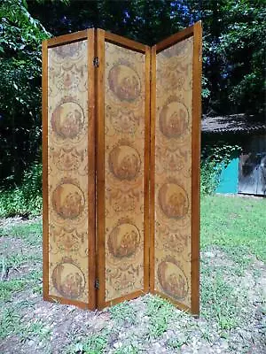 Vintage 3 Panel Folding Room Divider Double Sided Privacy Dressing Screen • $355.50