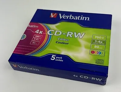 5 Pack Verbatim CD-RW 700MB 2x-4x Speed Rewritable Blank Disc • $19.95