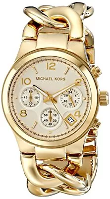 Michael Kors Chrono Gold Dial Stainless Steel Quartz Womens Watch MK3131-used • $89.95