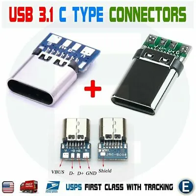 1 X Pair USB 3.1 Type C  Male+Female DIY Solder Plug PCB Connector Socket USA • $1.39