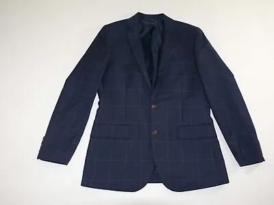 J. Crew Men's Thompson Sport Coat Size 38 Regular Navy Blue Windowpane Wool 38R • $51.49