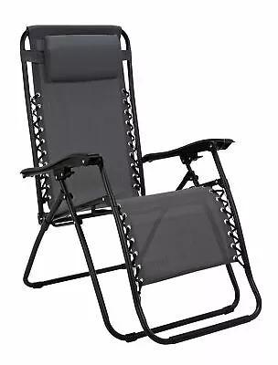 Home Zero Gravity Outdoor Chair Recliner Sun Lounger  - Grey - 1 Year Guarantee • £29.99