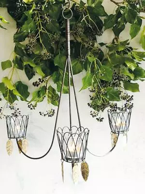£42 • Buy Rustic Wire Tea Light Chandelier Candle Holder W/ Leaves, Wall Mounted Rust Leaf