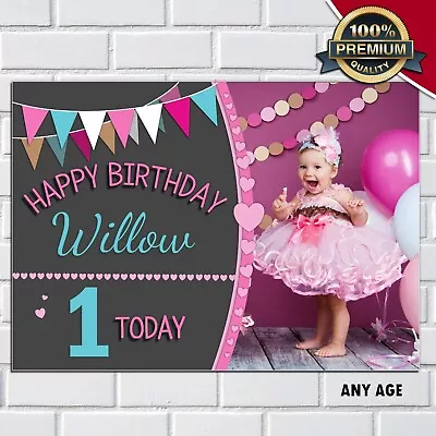 Personalised Girls Birthday Photo Door Wall Banner N107 1st 2nd 3rd 4th 5th  • £3.99