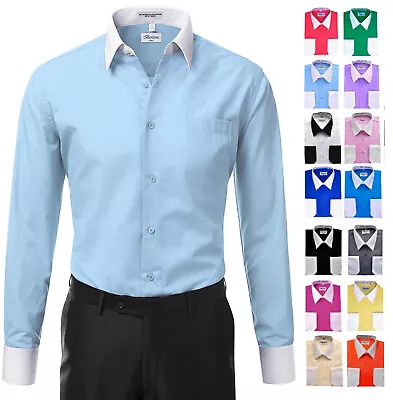 Pre-Owned Men's Classic White Collar & Cuffs Two Tone Dress Shirt With Defects • $12.59