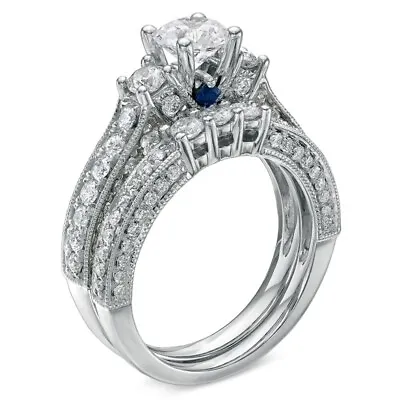 Vera Wang 1/4Ct White Round Cut CZ Halo Wedding Ring Matching 14K White Gold Set • $323.70