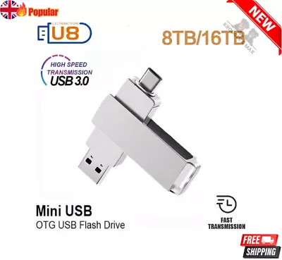 16TB USB Flash Drives Mini Metal Real Capacity Memory Stick Black Pen Drive • £12.99