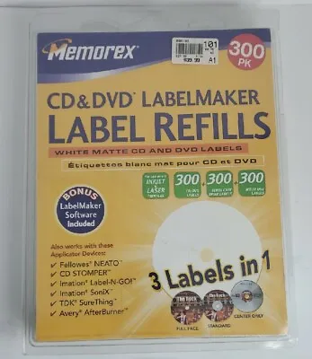 Memorex CD & DVD Label-Maker 300 Pack White Matte Refills Spine Multi Use Label • $29.88