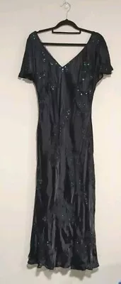 VINTAGE Hilton's Dress Midi Sequin Cocktail Short Sleeve Silk Blend Size 16 • $35