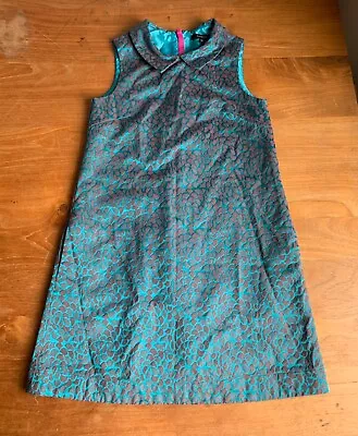 M&S Autograph Girls Shimmering Teal Cotton Blend Jacquard Shift Dress Age 8-9 • £5.90