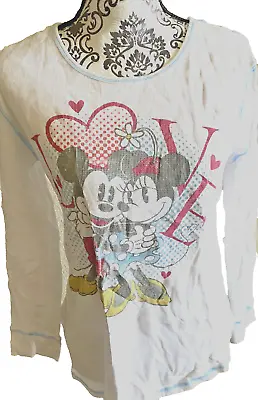 Disney Store XL Shirt LOVE Mickey Minnie Mouse XL Thermal Long Sleeve Top Hearts • $12