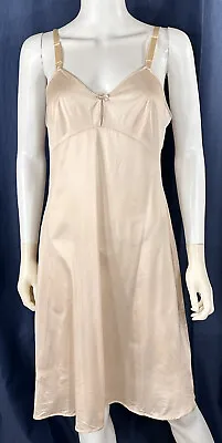 Vintage Small Nightgown Olga Beige Dress Sz. 34 Knee Keyhole Adjustable Strap • $12.88