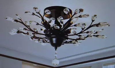 Garwarm 4 Light Vintage Crystal Chandelier Ceiling Light Black Fixture Decor • $69.99