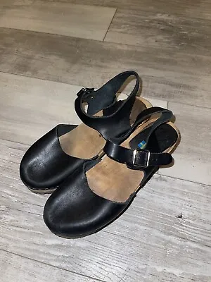 Mia Abba Swedish Clog Black Wood Sole EU 38 Sandals Good Shape! • £47.24