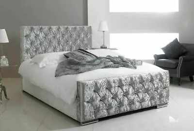£219.99 • Buy New Double Crushed Velvet Fabric Chesterfield Sleigh Bed Frame All Sizes Colours